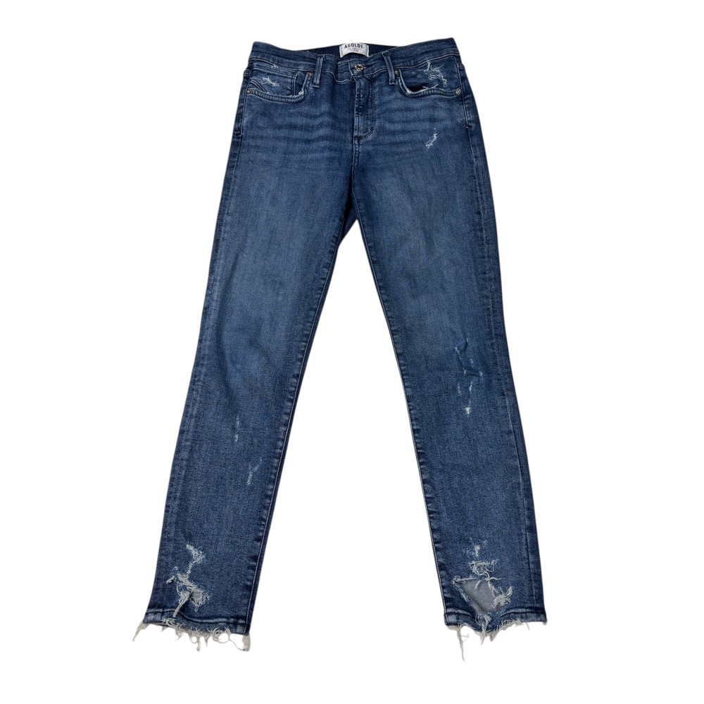 AGOLDE 27x26 Premium Skinny Jeans Distressed Frayed Hem Dark Wash Denim